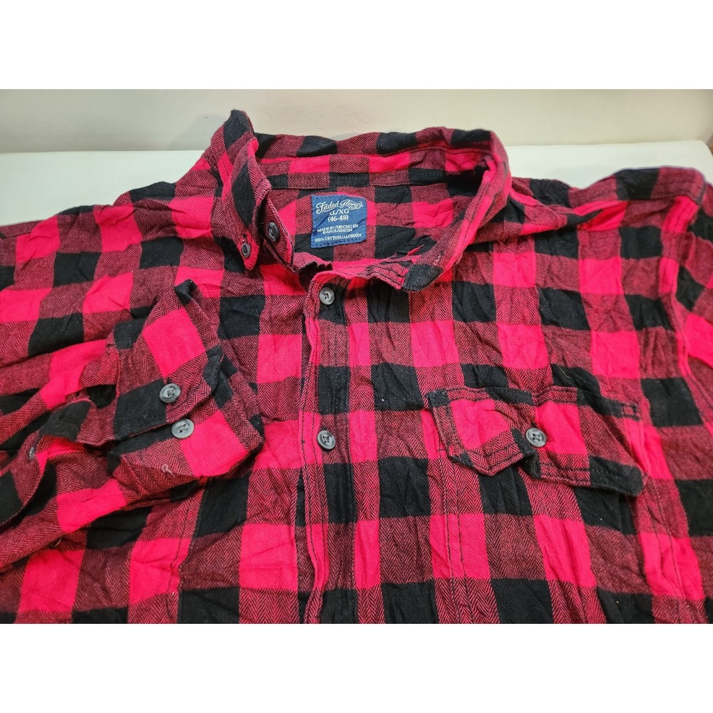 Faded Glory Mens XL Red Black Plaid Long Sleeve Flannel Button Up Shirt